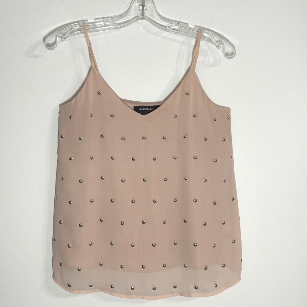 MARCIANO Womens Pink Mesh Gold Studded Camisole Top Size XS Party Glam Night Out